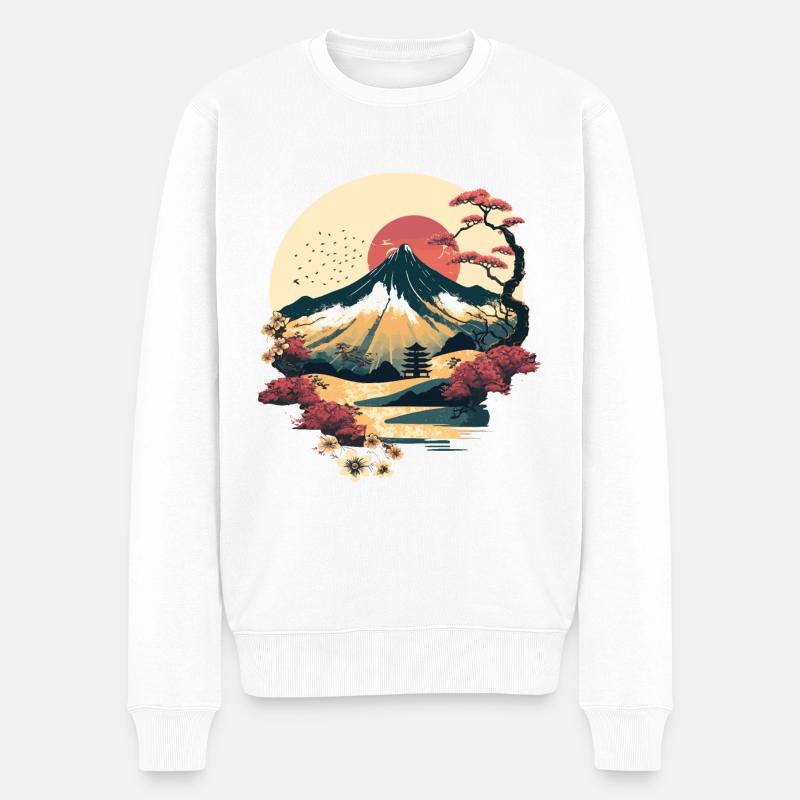 Berg in Japan - Männer Premium Bio Pullover - Weiß