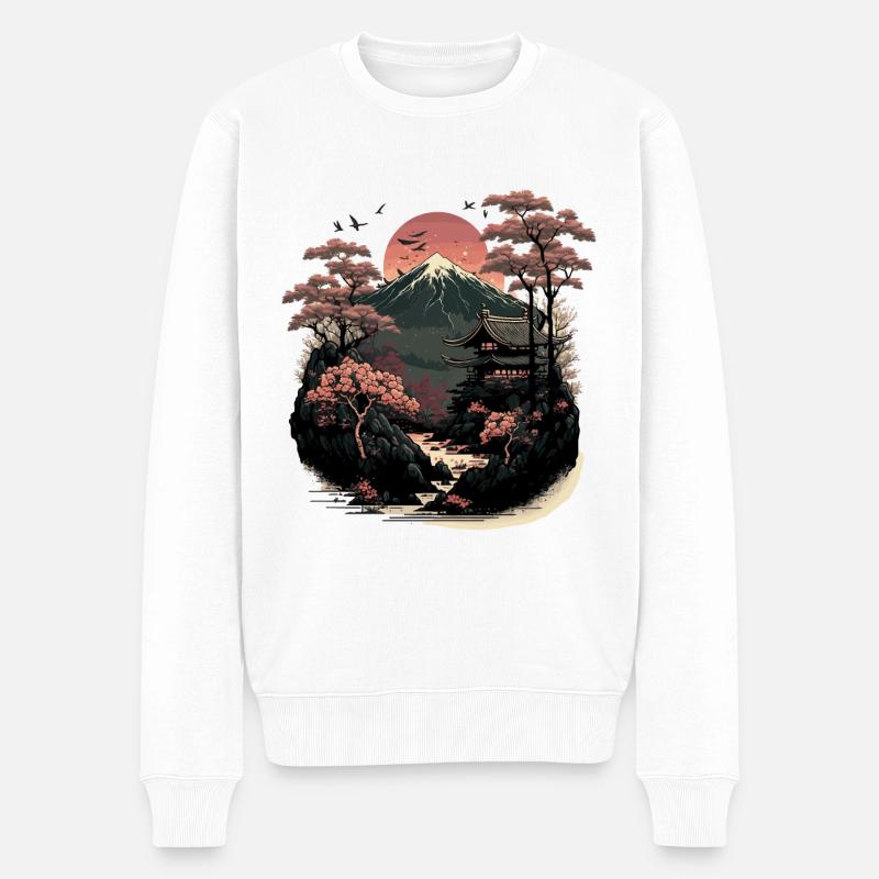 Japanische Holzschnittlandschaft - Männer Premium Bio Pullover - Weiß