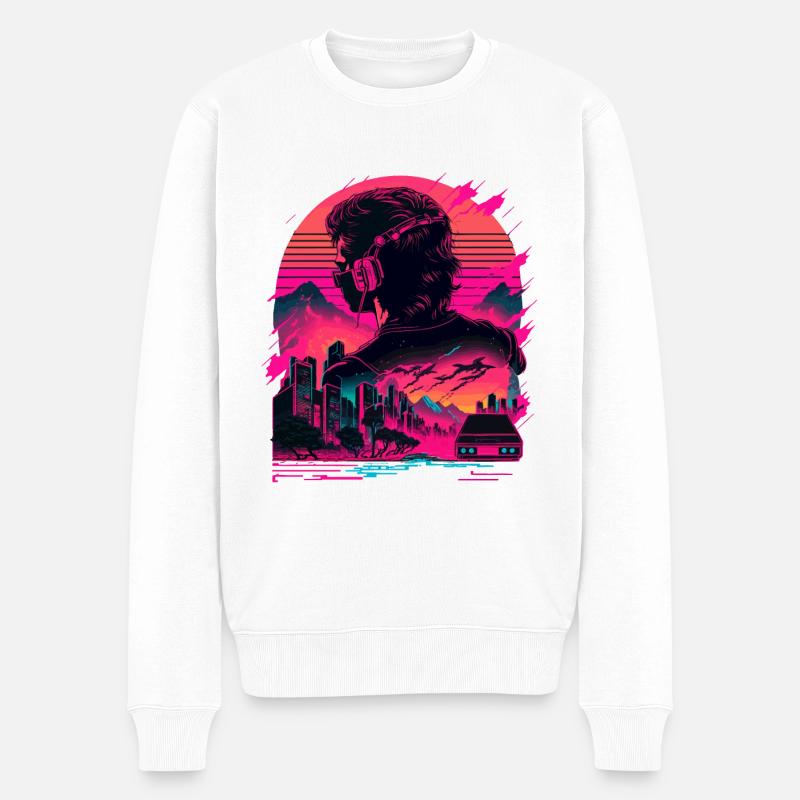 Synthwave-Raum - Männer Premium Bio Pullover - Weiß