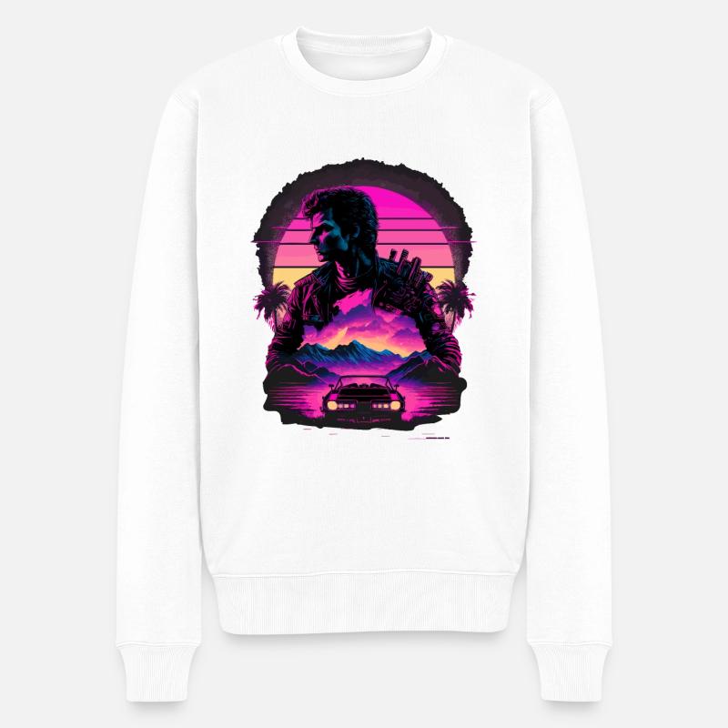 Synthwave-Kunst - Männer Premium Bio Pullover - Weiß