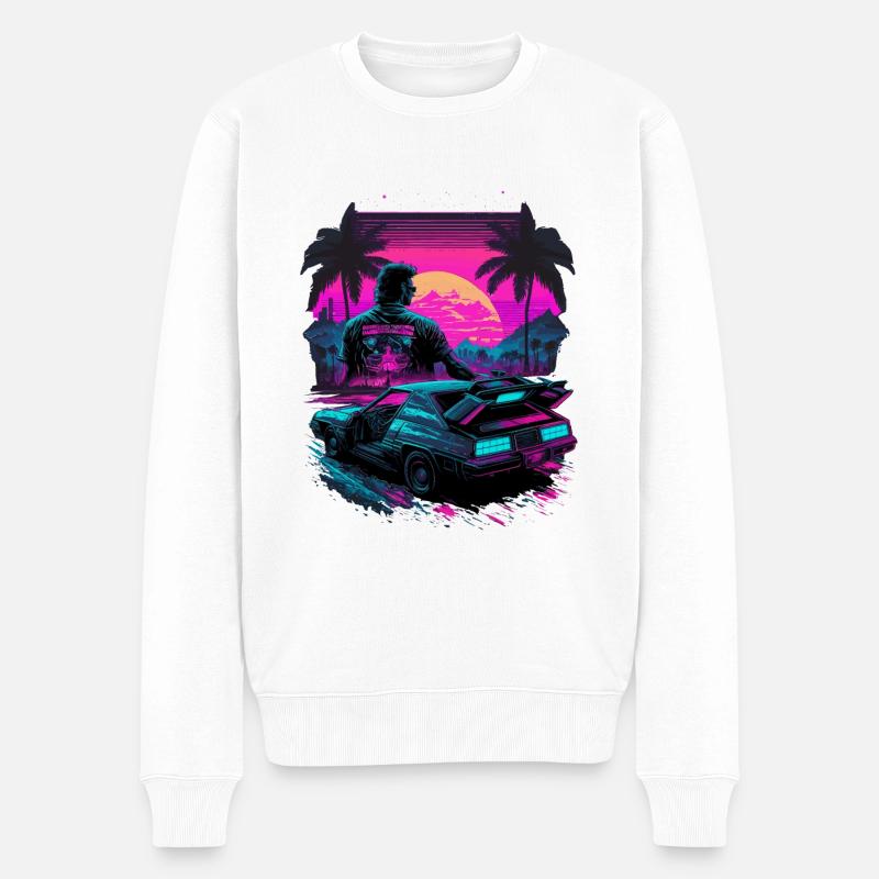 80er Jahre Neon - Männer Premium Bio Pullover - Weiß