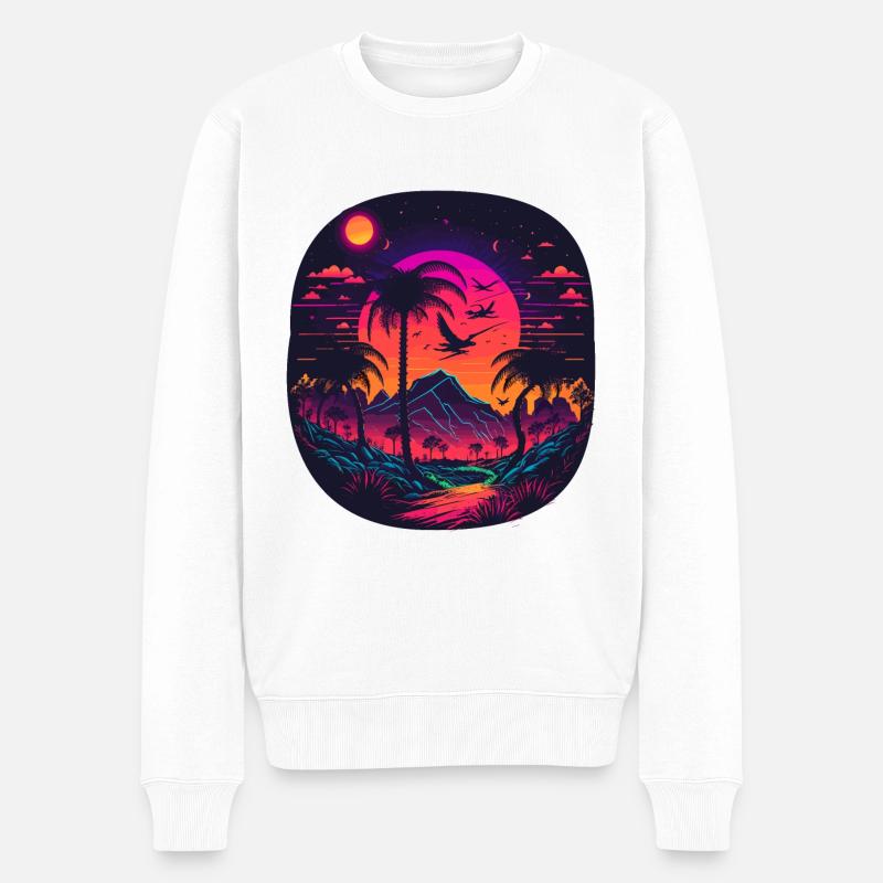 Synthwave - Männer Premium Bio Pullover - Weiß