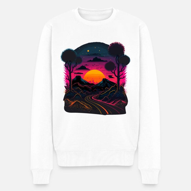 Illustration Synthwave - Pull Premium bio Homme - blanc