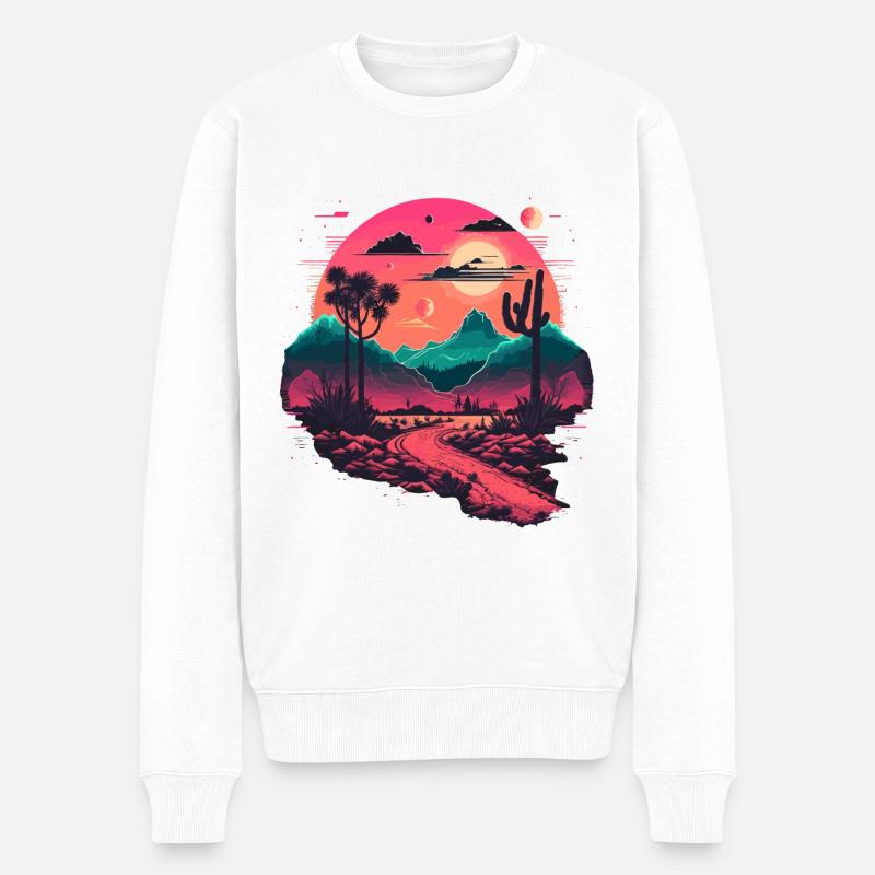 Synthwave-Gebirge - Männer Premium Bio Pullover - Weiß