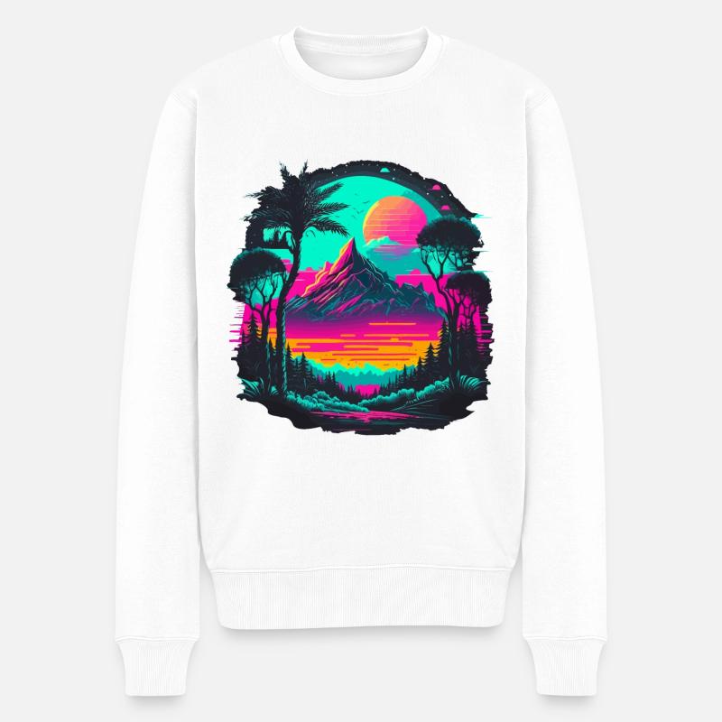 Vaporwave bleue - Pull Premium bio Homme - blanc