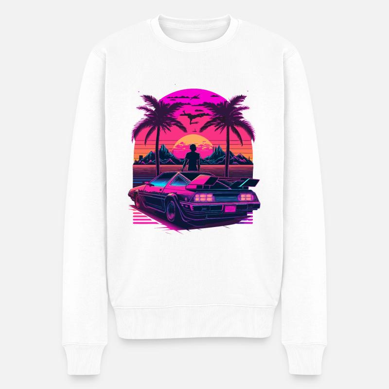 80er Jahre Miami Beach - Männer Premium Bio Pullover - Weiß