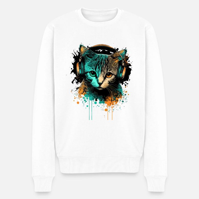 Musik Kätzchen - Männer Premium Bio Pullover - Weiß