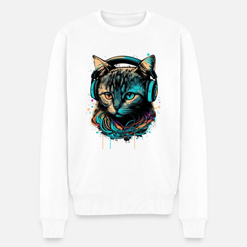 Katzenliebhaber - Männer Premium Bio Pullover - Weiß
