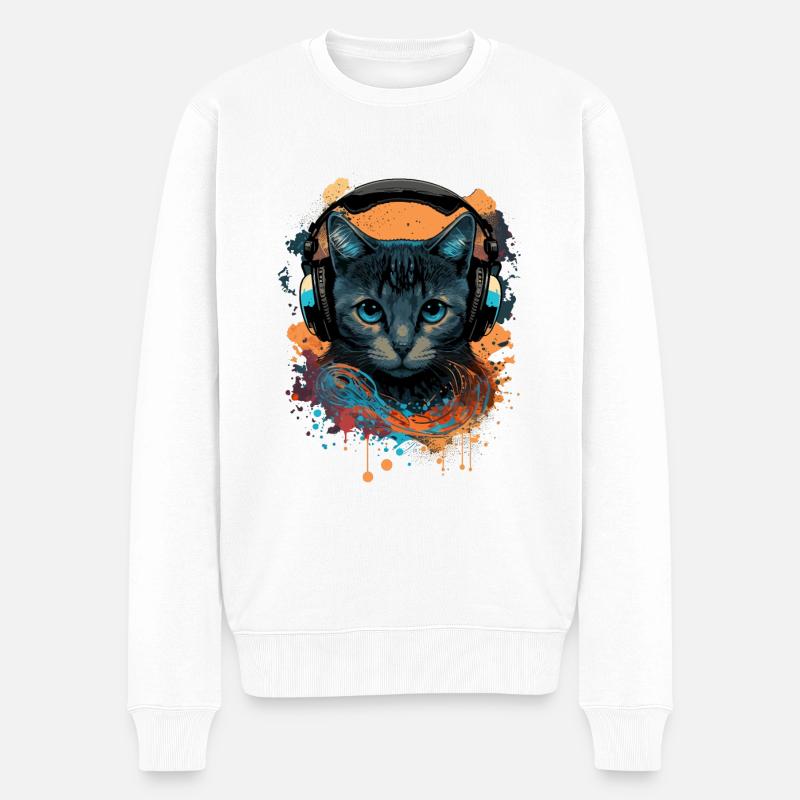 Hardstyle Katze - Männer Premium Bio Pullover - Weiß