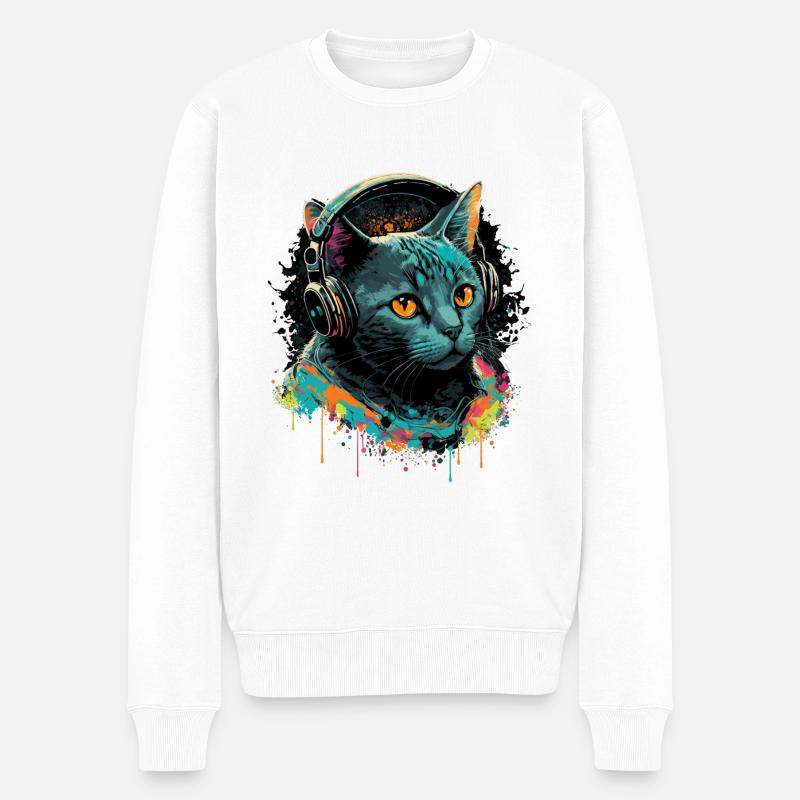 Le chat aime la musique - Pull Premium bio Homme - blanc