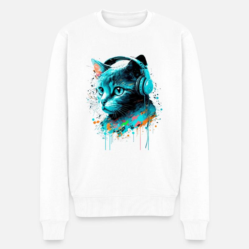 Disco Katze - Männer Premium Bio Pullover - Weiß