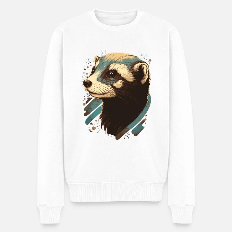 Frettchengesicht Illustration - Männer Premium Bio Pullover - Weiß
