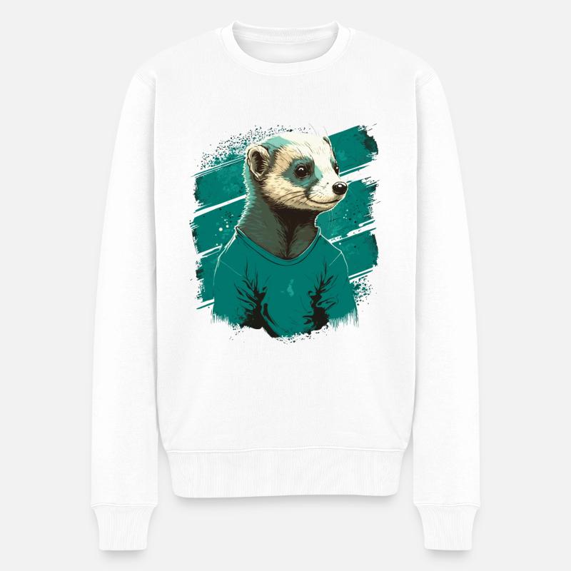 Frettchen mit Hemd - Männer Premium Bio Pullover - Weiß