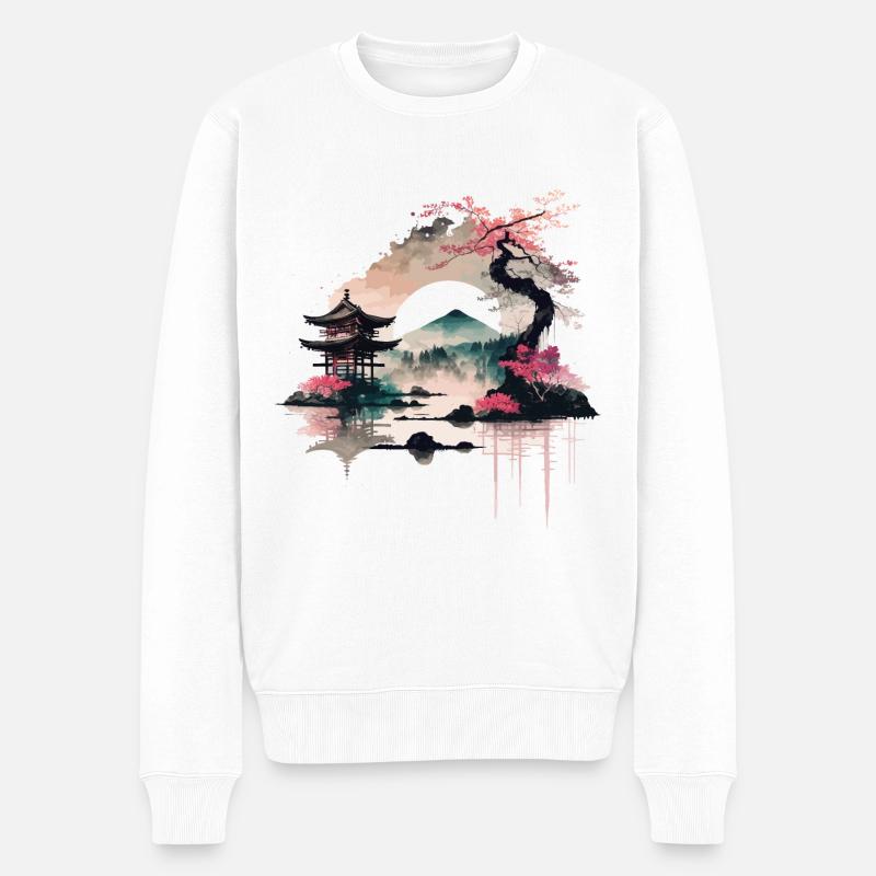 Japanischer Sonnenaufgang - Männer Premium Bio Pullover - Weiß