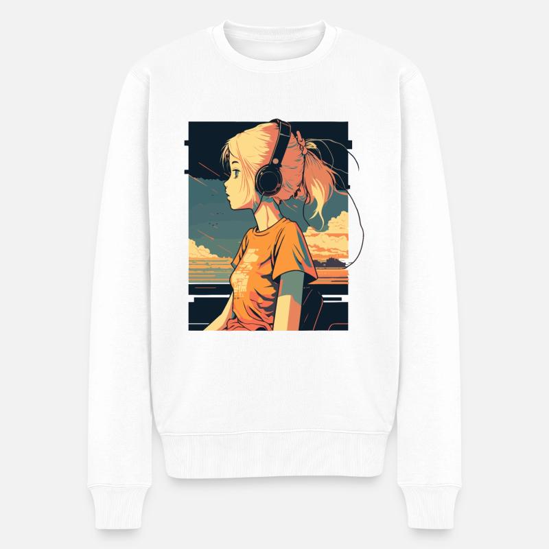 Retro Anime Mädchen - Männer Premium Bio Pullover - Weiß