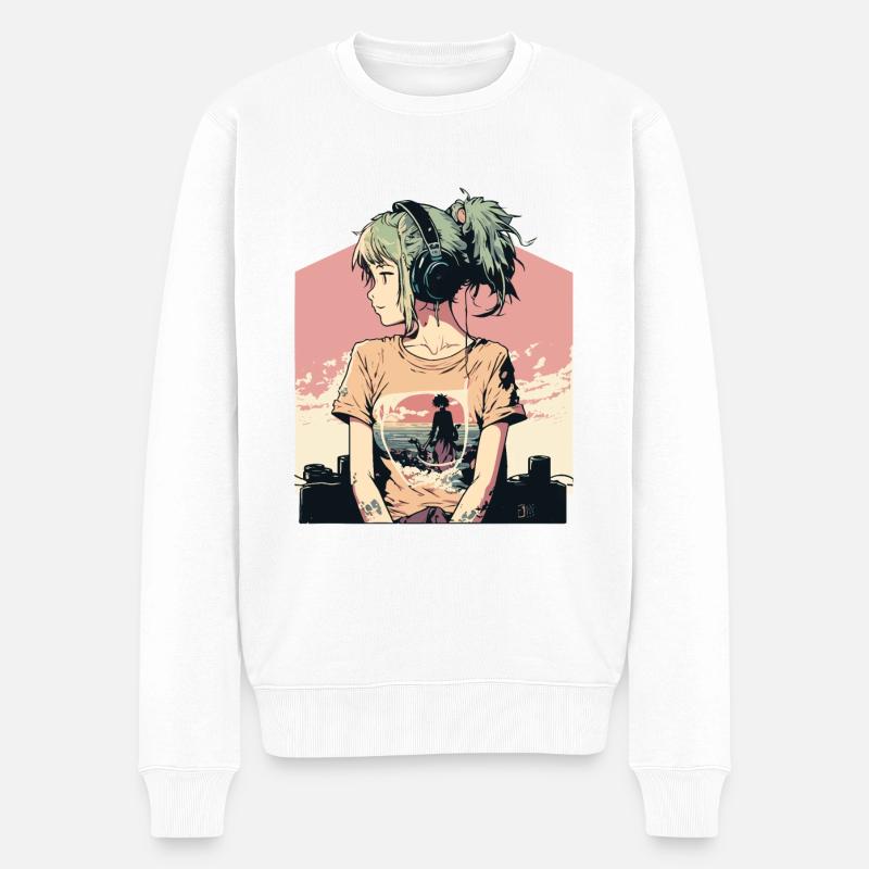 Anime Mädchen - Männer Premium Bio Pullover - Weiß
