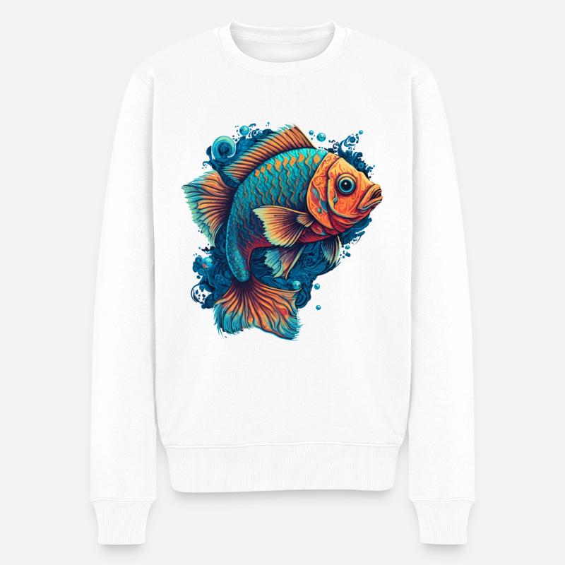Flat Fish Illustration - Männer Premium Bio Pullover - Weiß