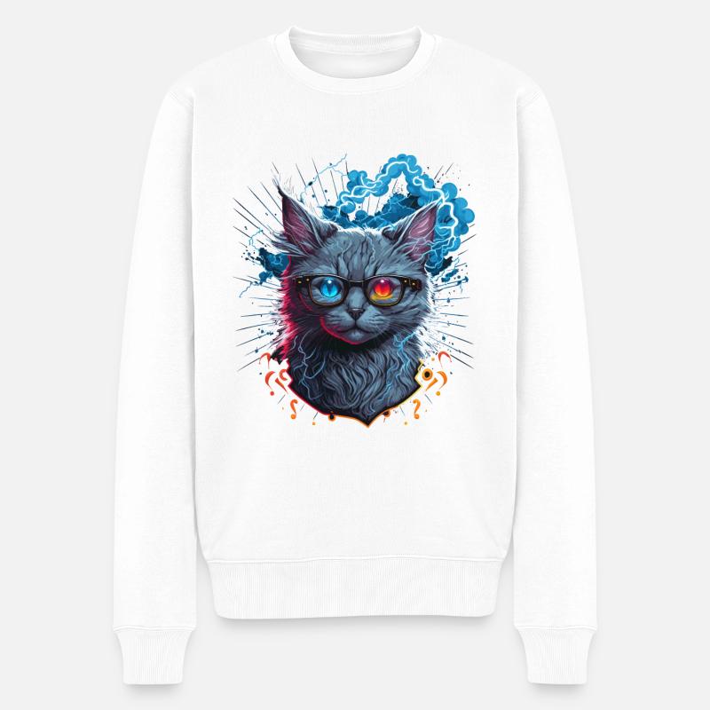 Retro Katze - Männer Premium Bio Pullover - Weiß