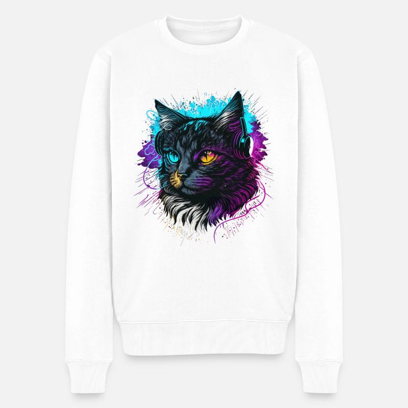 Produzent Katze - Männer Premium Bio Pullover - Weiß
