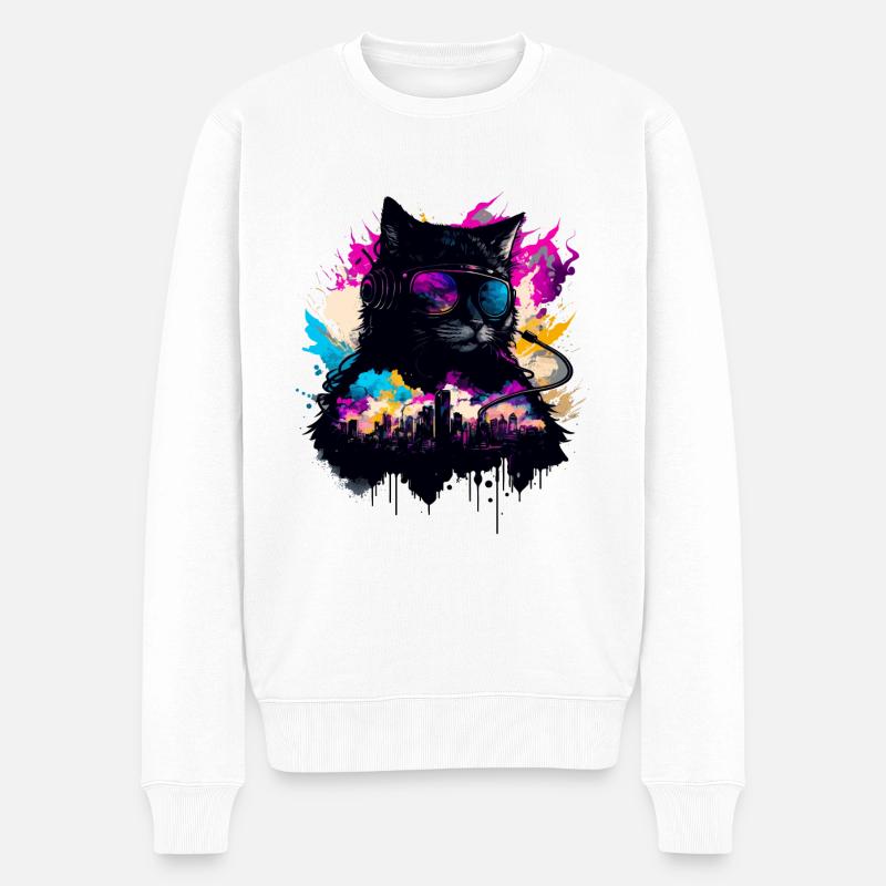 Dark Dj Katze - Männer Premium Bio Pullover - Weiß