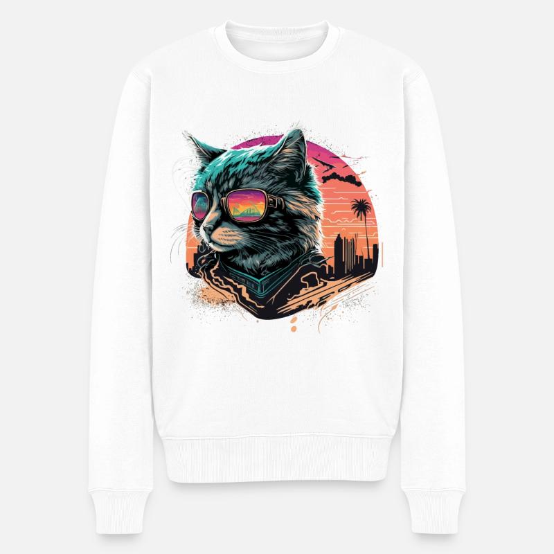 Synthwave Style Kat - Männer Premium Bio Pullover - Weiß
