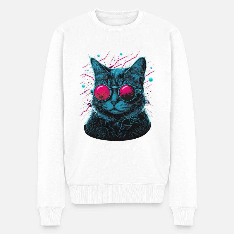 Dj Katze - Männer Premium Bio Pullover - Weiß
