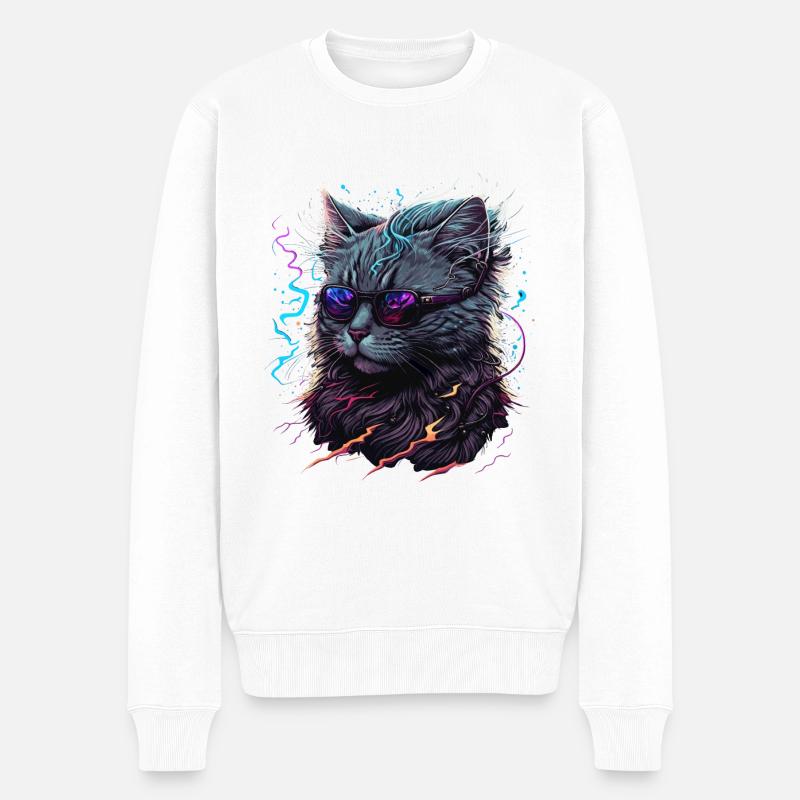 Futuristische Katze - Männer Premium Bio Pullover - Weiß
