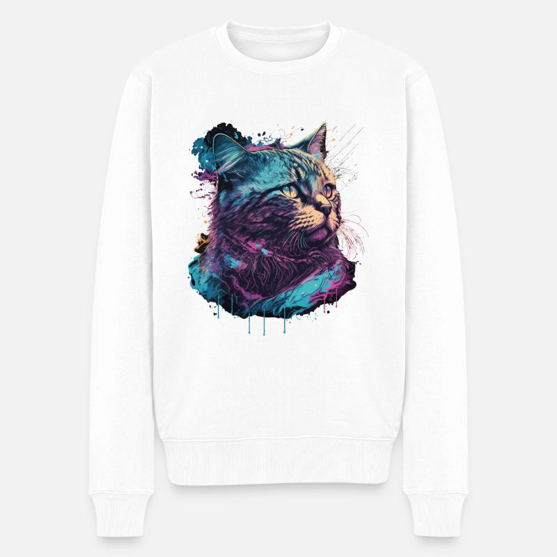 90er Jahre Katze - Männer Premium Bio Pullover - Weiß