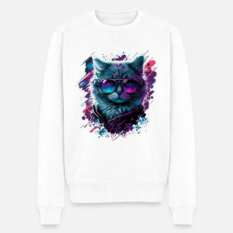 Neo Katze - Männer Premium Bio Pullover - Weiß