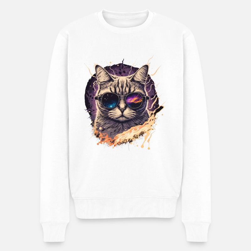 Vapowave Glitch Cat - Pull Premium bio Homme - blanc