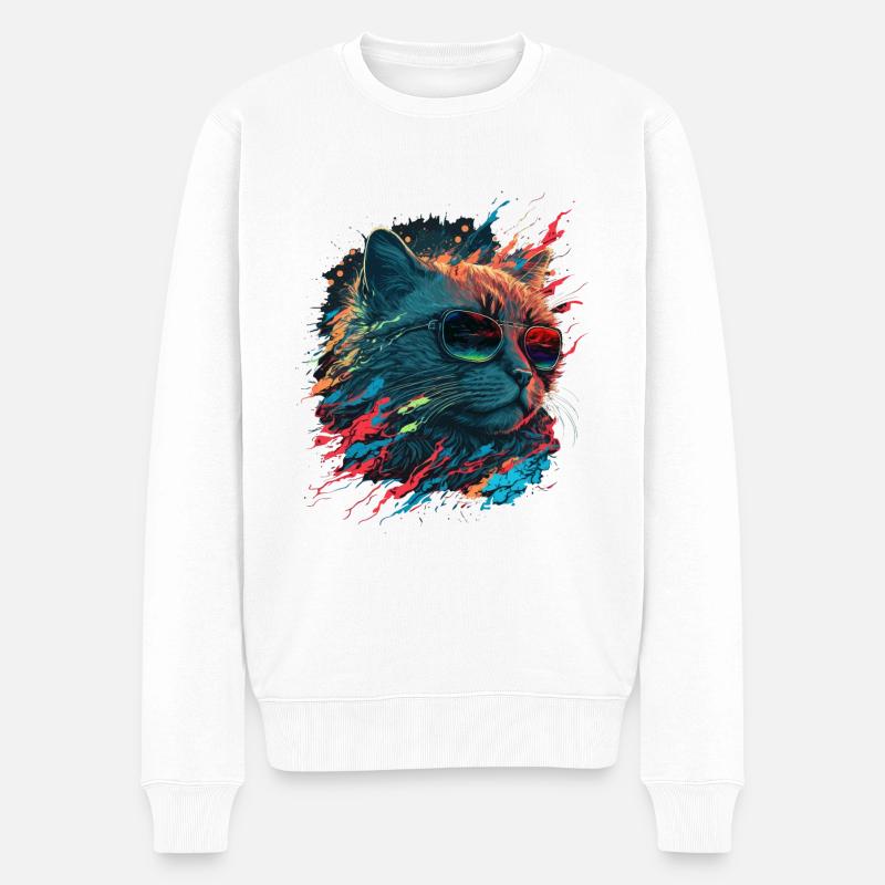 Vaporwave Katze - Männer Premium Bio Pullover - Weiß