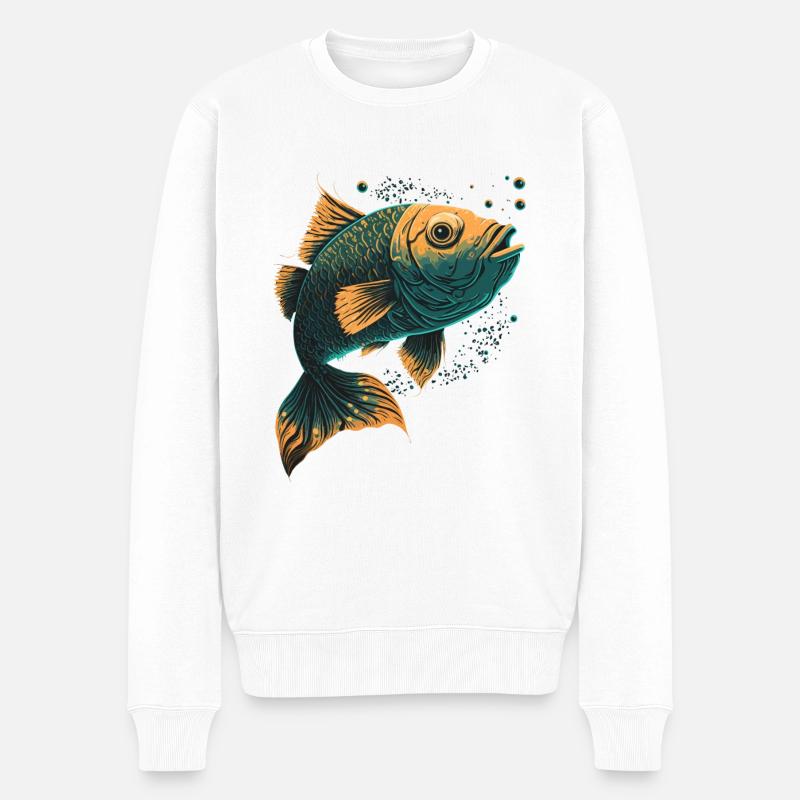Fischfächer Illustration - Männer Premium Bio Pullover - Weiß