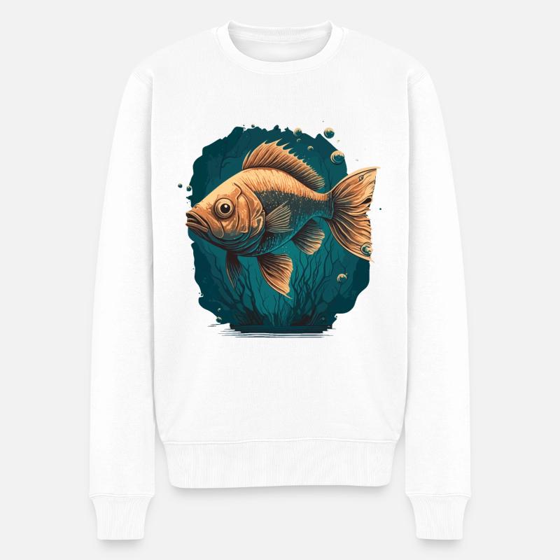 Tiefseefisch Illustration - Männer Premium Bio Pullover - Weiß