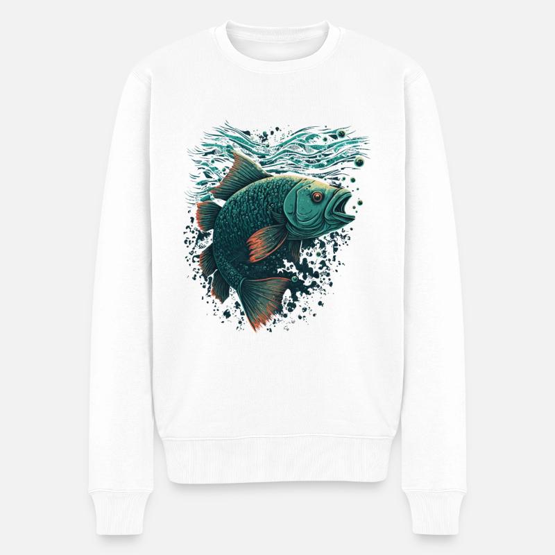 Fisch mit offenem Maul - Männer Premium Bio Pullover - Weiß