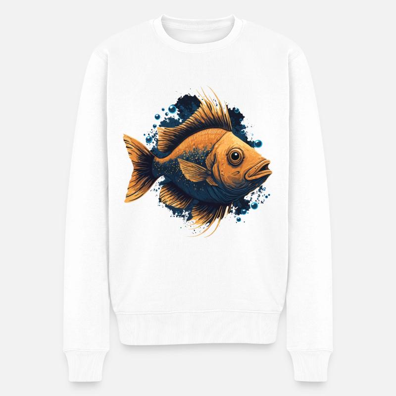 Poisson brun - Pull Premium bio Homme - blanc