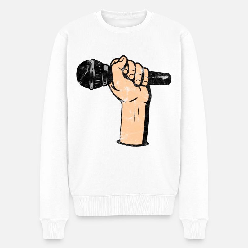 Mikrofon Retro - Männer Premium Bio Pullover - Weiß