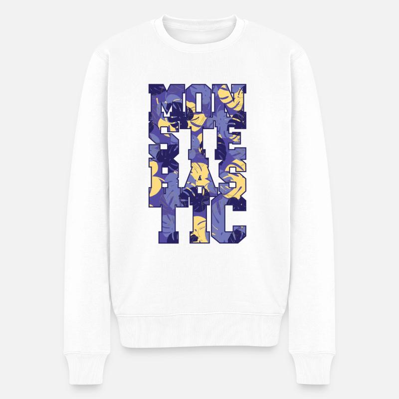 Monsterastic Monstera Pflanze - Männer Premium Bio Pullover - Weiß