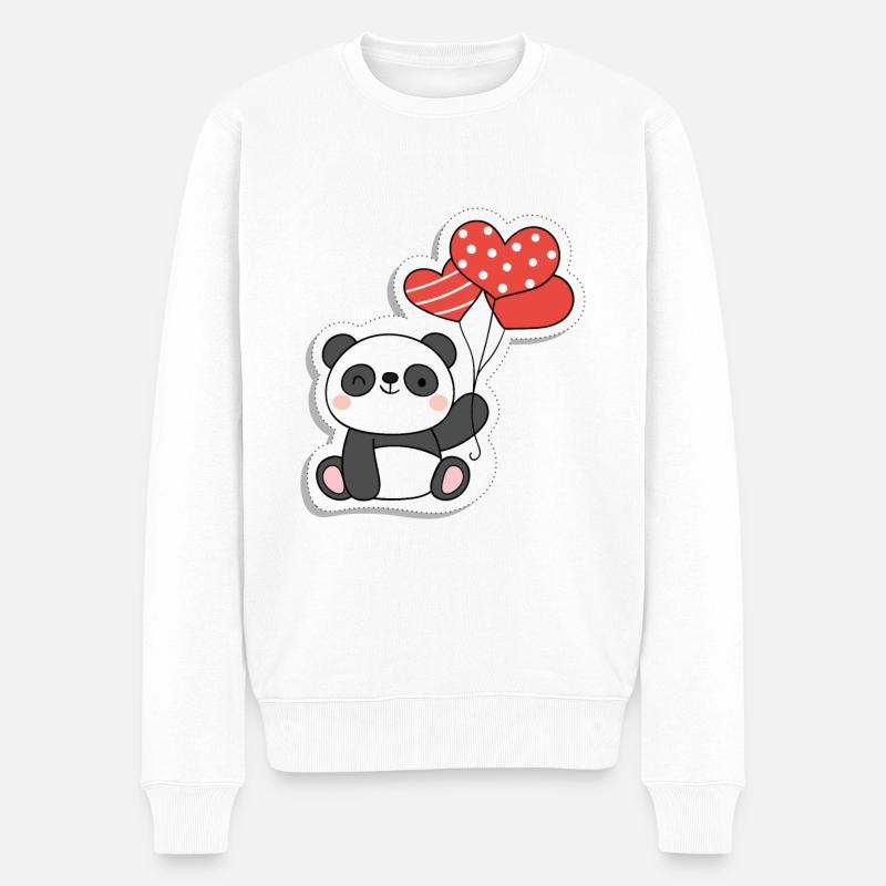 Panda Herze Design - Männer Premium Bio Pullover - Weiß