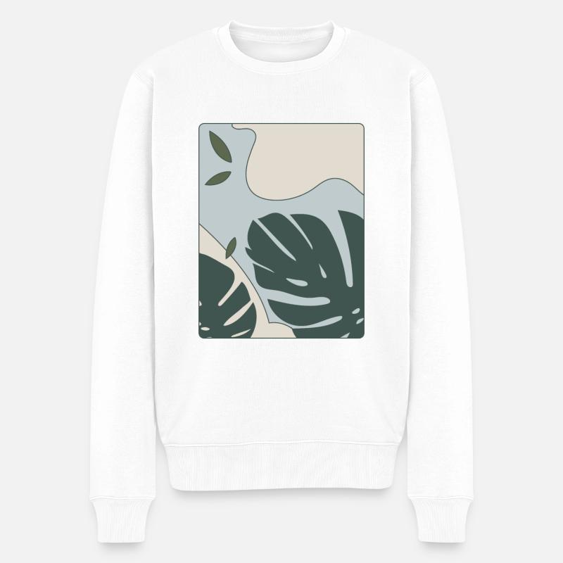 Monstera Frühlings Design - Männer Premium Bio Pullover - Weiß