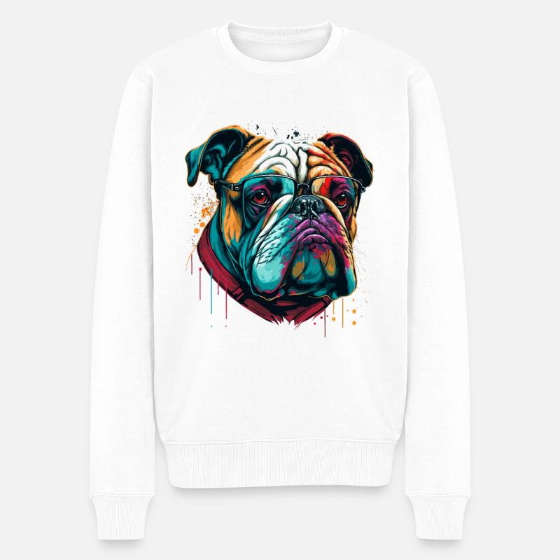 Party Bulldogge - Männer Premium Bio Pullover - Weiß