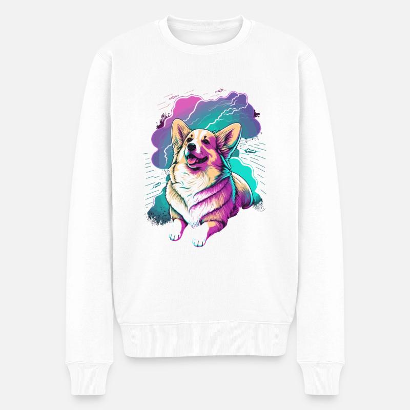 Verspielter Corgi - Männer Premium Bio Pullover - Weiß