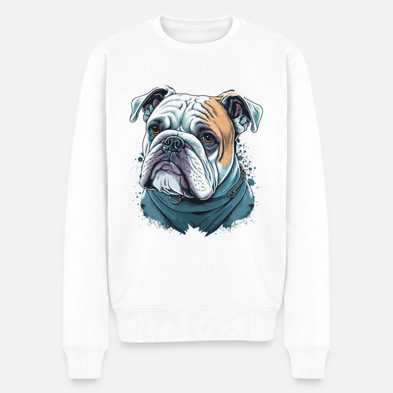 Hungrige Bulldogge - Männer Premium Bio Pullover - Weiß