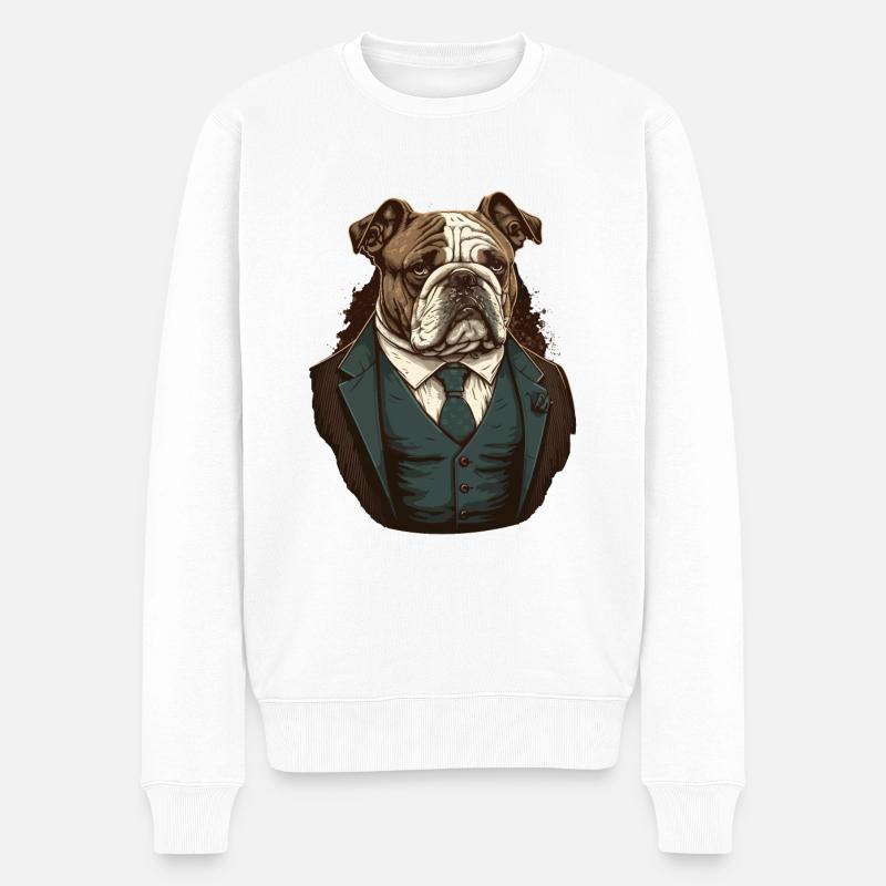 Braune Bulldogge - Männer Premium Bio Pullover - Weiß
