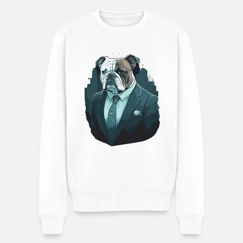 Business-Experte sucht Bulldogge - Männer Premium Bio Pullover - Weiß