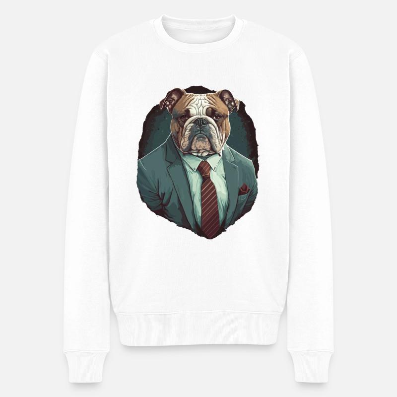 Bouledogue brun en costume gris - Pull Premium bio Homme - blanc