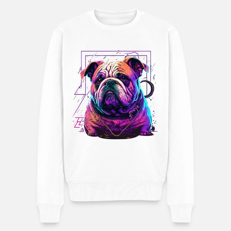 Tiny Feet Bulldog Vaporwave - Männer Premium Bio Pullover - Weiß