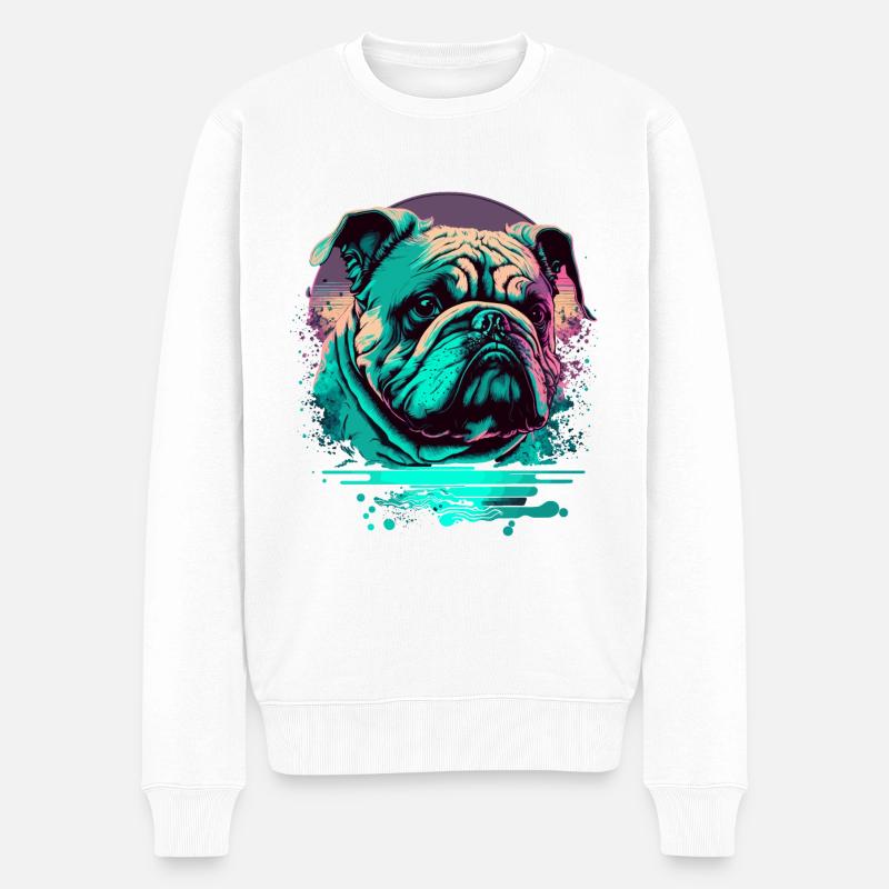 Traurige Bulldogge Vaporwave - Männer Premium Bio Pullover - Weiß