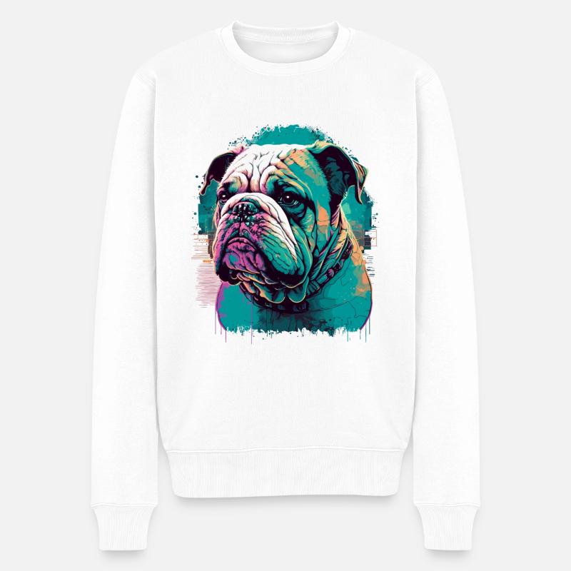 Grüne Art Bulldogge - Männer Premium Bio Pullover - Weiß