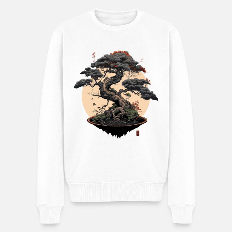 Grauer Bonsai - Männer Premium Bio Pullover - Weiß