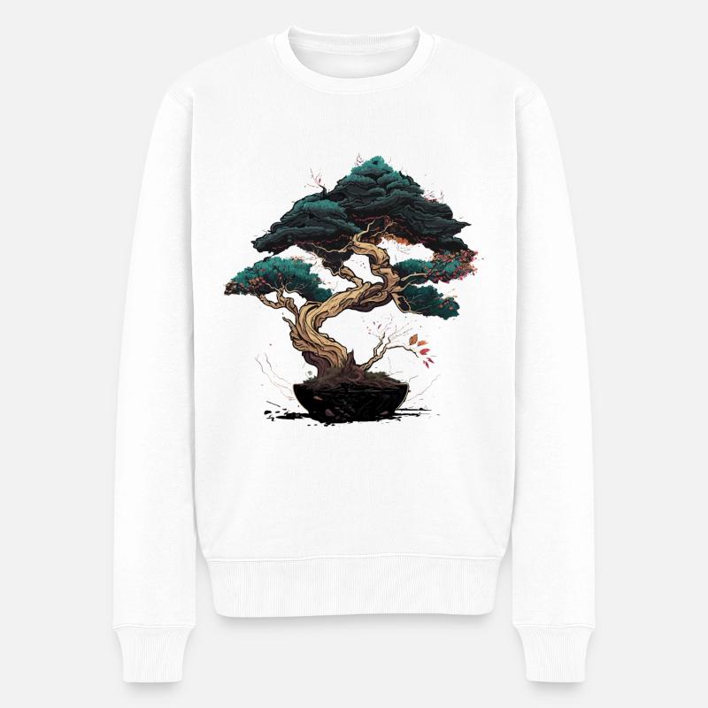 Unregelmäßiger Bonsai-Baum - Männer Premium Bio Pullover - Weiß